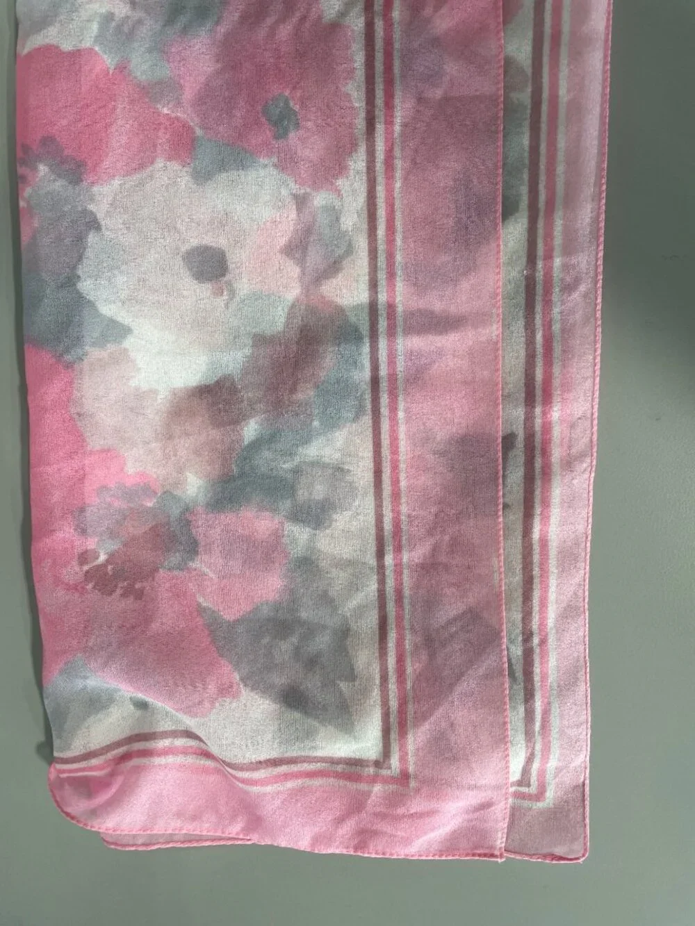 Vintage Scarf Floral Watercolor Print Square Pink White Gray Boho Feminine Fairy